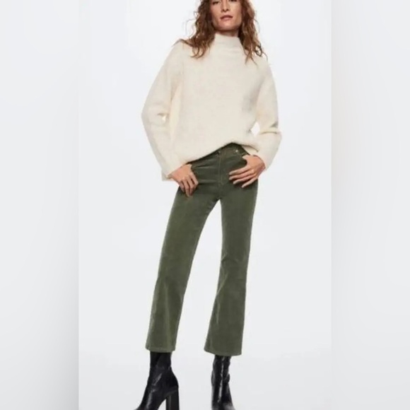 Mango Olive Corduroy Flare Fit Trousers - Picture 1 of 7